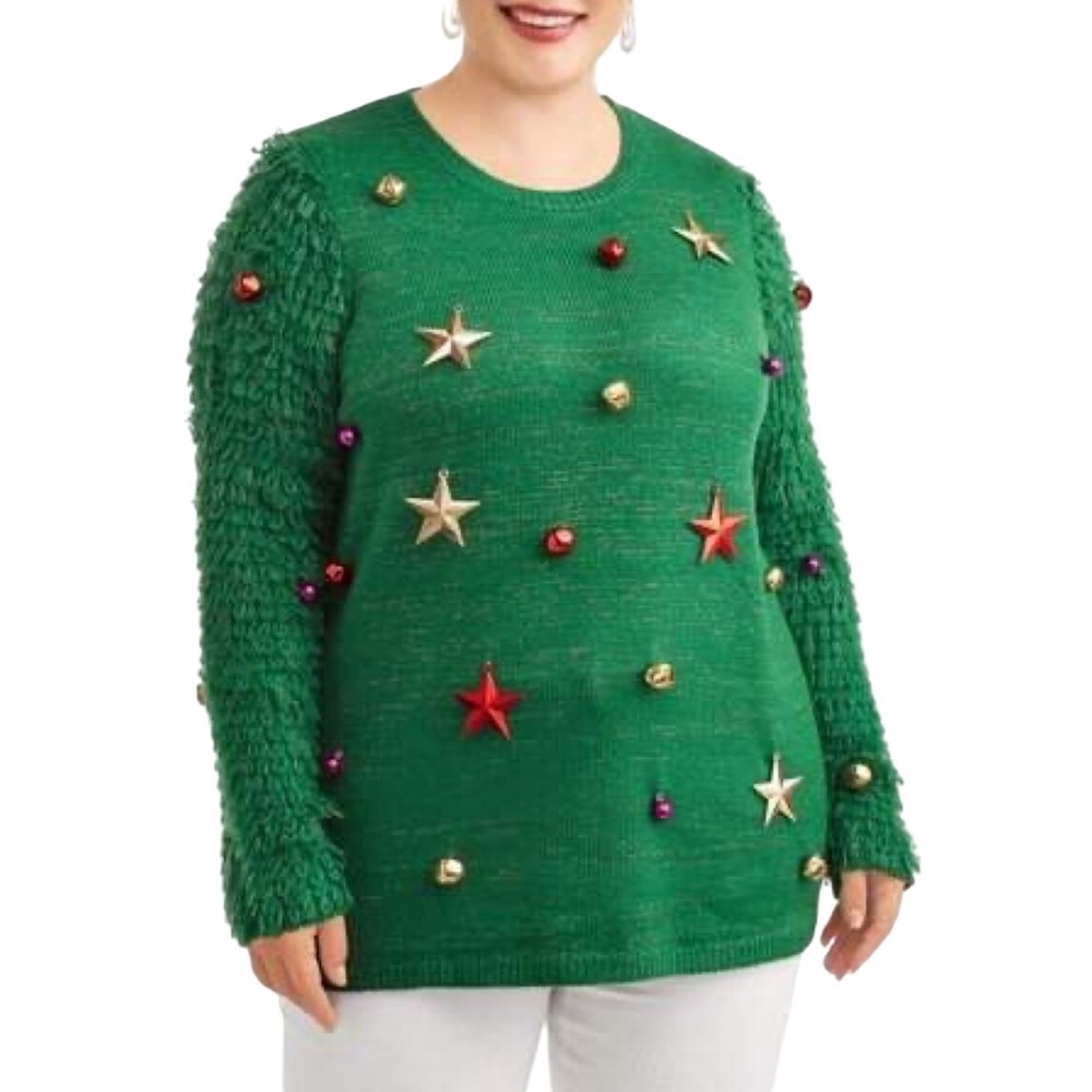 Holiday Time Green Christmas Tree Ugly Sweater Womens 2X Novelty Embellished